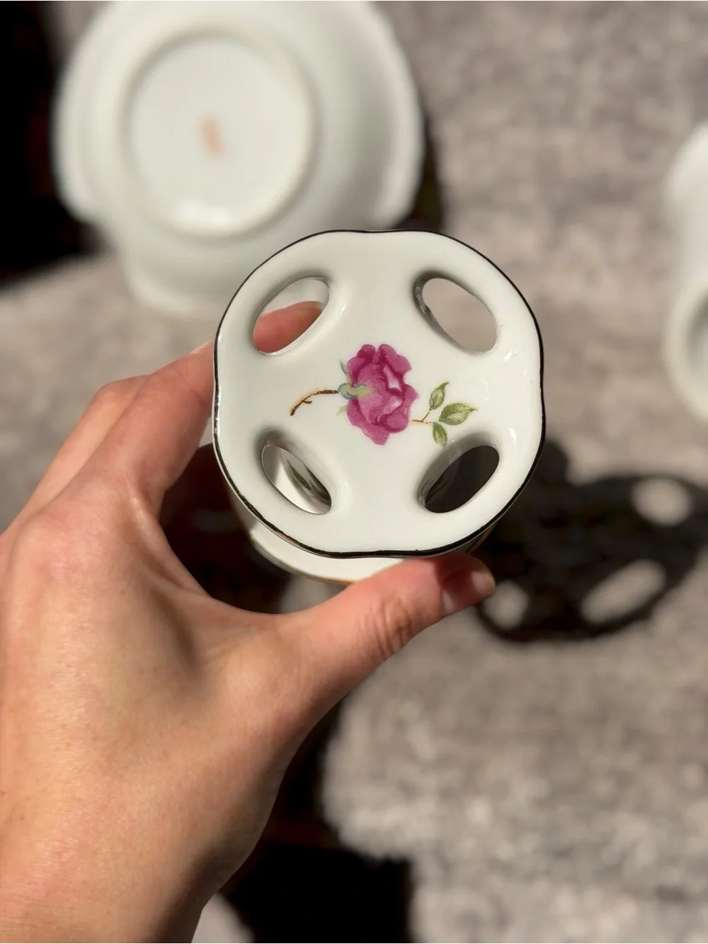 Vintage 3 Piece Porcelain Rose Bathroom Vanity Set Grandmillennial Shabby Chic